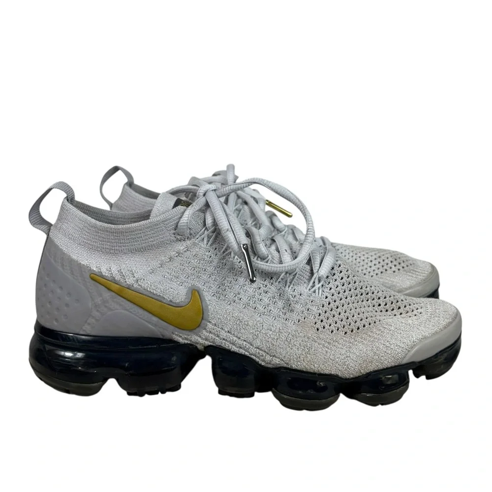 Nike Vapormax Flyknit 2 Gray Metallic Good Swoosh Athletic Running Shoes W7.5